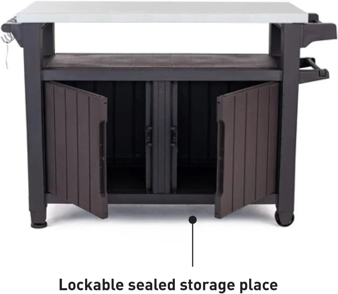 Keter Unity XL BBQ Side Table, Dimensions 134 x 51.7 x 89.6 cm, Grey, Weatherproof